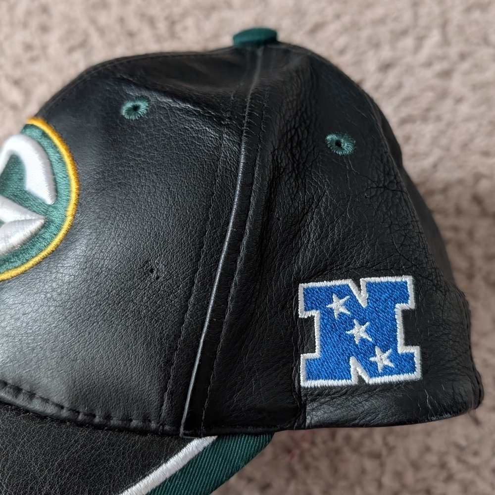 NFL Reebok Throwback Green Bay Packers Leather Black Green Strap Back Hat Cap OS - Picture 11 of 11